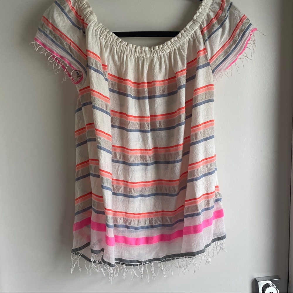 Lemlem Multicolor Striped Off-Shoulder Cotton Blouse